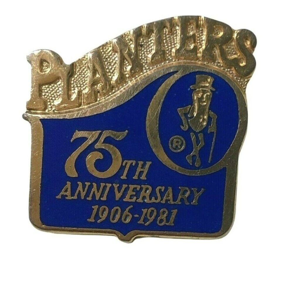 Planters Peanuts Pin 75th anniversary 1906-1981 Mr Peanut Tie Tack Blue Collecti